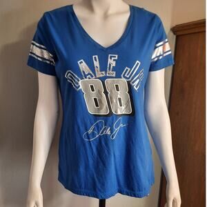 NASCAR Dale Earnhardt Jr 88 Cobalt Blue V Neck sz Large Metallic Graphic Tee